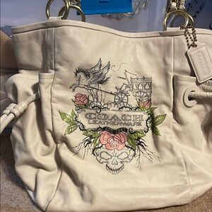 Coach White Leather Tote Bag